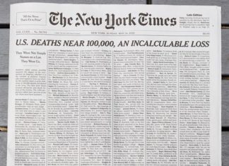 New York Times llena portada con 1.000 obituarios de fallecidos por COVID-19