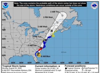 Isaías volverá a ser huracán antes de llegar hoy a las Carolinas.