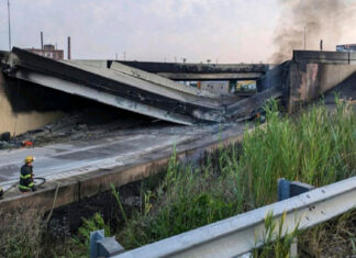 Section of heavily traveled I-95 collapses in Philadelphia after tanker truck catches fire