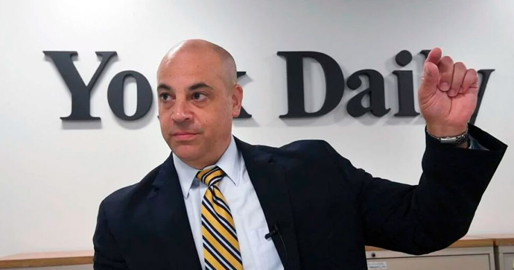 Dave Sunday, York County's elected district attorney, speaks with the York Daily Record in York, Pa., Monday, July 10, 2023. Sunday said that he will run in next year's GOP primary for state attorney general, making him the first Republican to seek the office that will be vacant after next year’s election. (Paul Kuehnel/York Daily Record via AP)