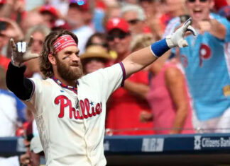 Harper’s 300th homer not enough as Angels rally to beat Phillies 10-8 on Drury’s homer in 9th