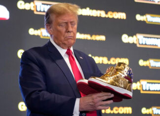 Trump hawks $399 branded shoes at ‘Sneaker Con,’ a day after a $355 million ruling against him trump