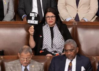 Congresista demócrata lleva ante Netanyahu un abanico que dice «criminal de guerra» criminal