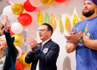 Governor Shapiro joins The Philly Specials & Philadelphia Eagles to bring holiday joy to students during operation snowball at Eliza B. Kirkbride school Shapiro