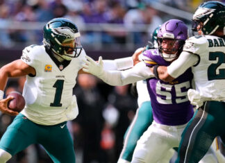 Jalen Hurts impulsa victoria 28-22 de Eagles ante Vikings con 326 yardas y 3 touchdowns