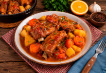 Costillas de cerdo a la naranja con verdura